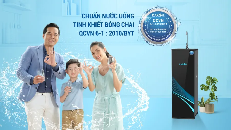 Nước sau lọc đạt chuẩn nước uống tinh khiết đóng chai QCVN 6-1:2010 BYT - Máy lọc nước Karofi KAQ-C06