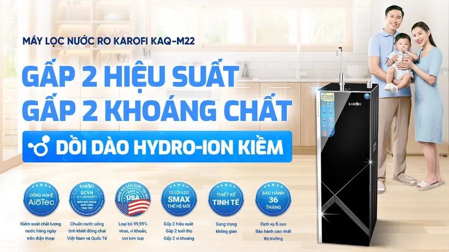 Máy lọc nước Karofi KAQ-M22: gấp 2 hiệu suất – gấp 2 khoáng chất - Máy lọc nước Karofi KAQ-M22