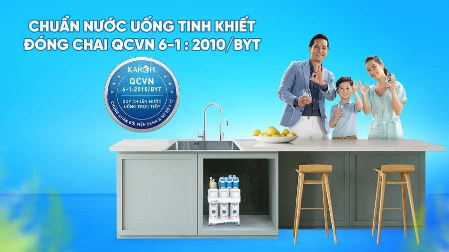 Nước sau lọc đạt chuẩn nước uống tinh khiết đóng chai qcvn 6-1:2010/BYT - Máy lọc nước Karofi KAQ-U03 Pro