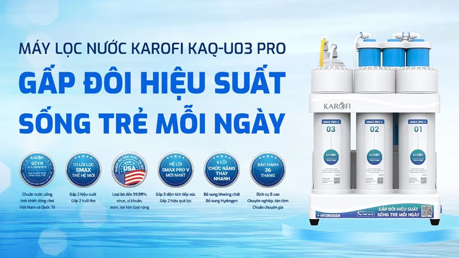 Máy lọc nước Karofi KAQ-U03 Pro: gấp đôi hiệu suất - sống trẻ mỗi ngày - Máy lọc nước Karofi KAQ-U03 Pro