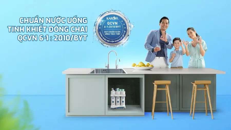 Nước sau lọc đạt chuẩn nước uống tinh khiết đóng chai QCVN 6-1:2010 BYT - Máy lọc nước Karofi KAQ-U05 Pro