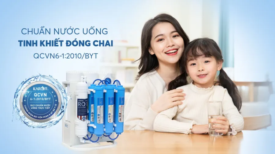 Nước sau lọc đạt chuẩn nước uống tinh khiết đóng chai QCVN 6-1:2010 BYT - Máy lọc nước Karofi KAQ-U16