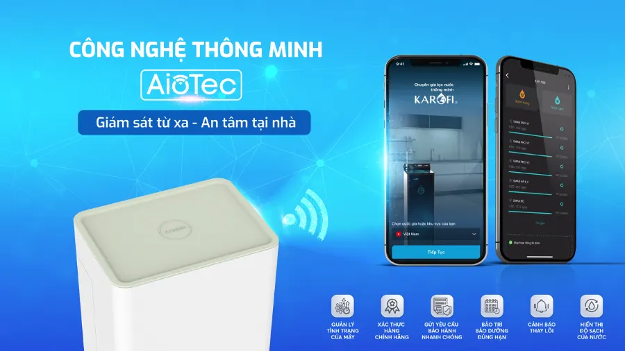 Công nghệ AioTec: giám sát từ xa bằng smartphone – Máy lọc nước Karofi KAQ-U98 - Máy lọc nước Karofi KAQ-U98
