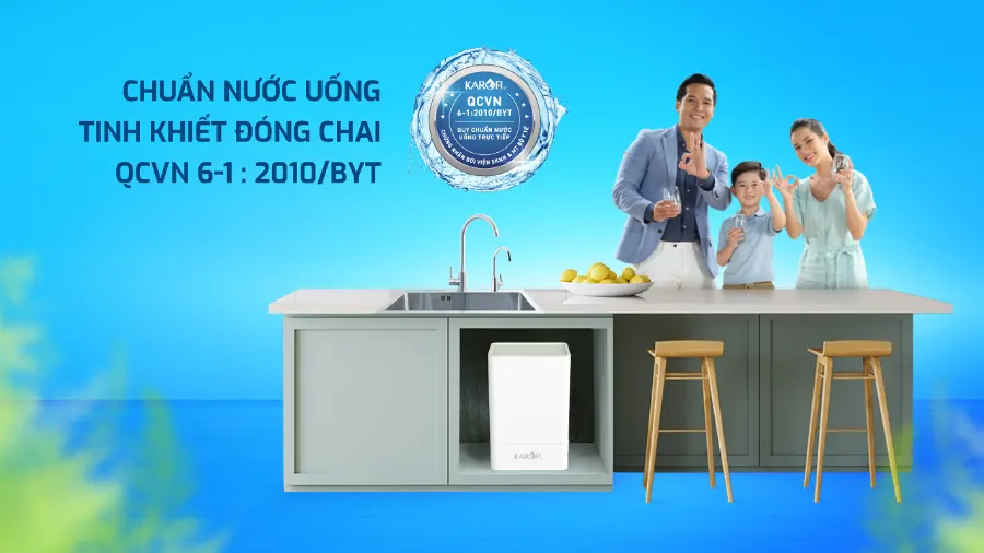 Nước sau lọc đạt chuẩn nước uống tinh khiết đóng chai qcvn 6-1:2010/BYT - Máy lọc nước Karofi KAQ-U98