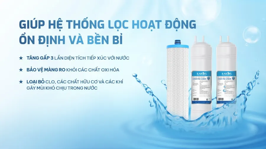 Lõi lọc thô công nghệ SMAX PRO V1 kết hợp cùng 2 lõi pre-carbon công nghệ mới - Máy lọc nước Karofi KAQ-U99