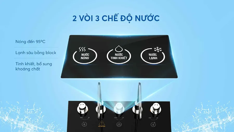 2 vòi độc lập cùng 3 chế độ nước đa năng - tiện lợi - Máy lọc nước nóng lạnh Karofi KAD-I55