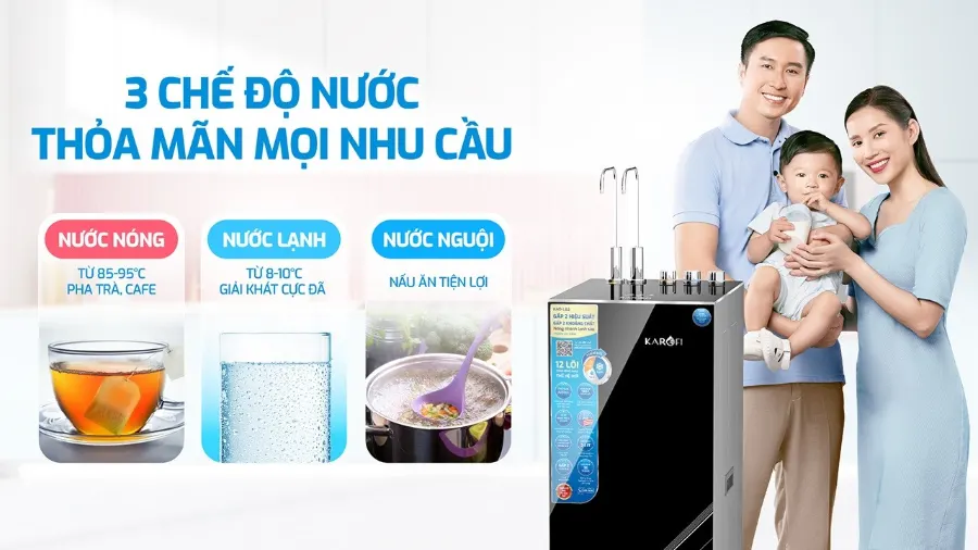 3 chế độ nước - thỏa mãn mọi nhu cầu – Máy lọc nước nóng lạnh Karofi KAD-L82 - Máy lọc nước nóng lạnh Karofi KAD-L82