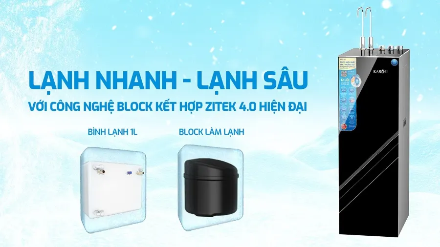 Lạnh nhanh, lạnh sâu với công nghệ block kết hợp zitek 4.0 hiện đại - Máy lọc nước nóng lạnh Karofi KAD-L82