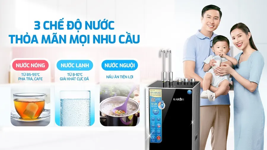 3 chế độ nước đáp ứng mọi nhu cầu – Máy lọc nước nóng lạnh Karofi KAD-M85 - Máy lọc nước nóng lạnh Karofi KAD-M85