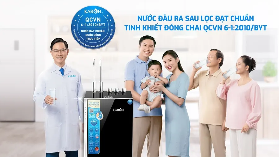 Nước sau lọc tại vòi đạt chuẩn nước uống tinh khiết đóng chai qcvn 6-1:2010/BYT – Máy lọc nước nóng lạnh Karofi KAD-M85 - Máy lọc nước nóng lạnh Karofi KAD-M85