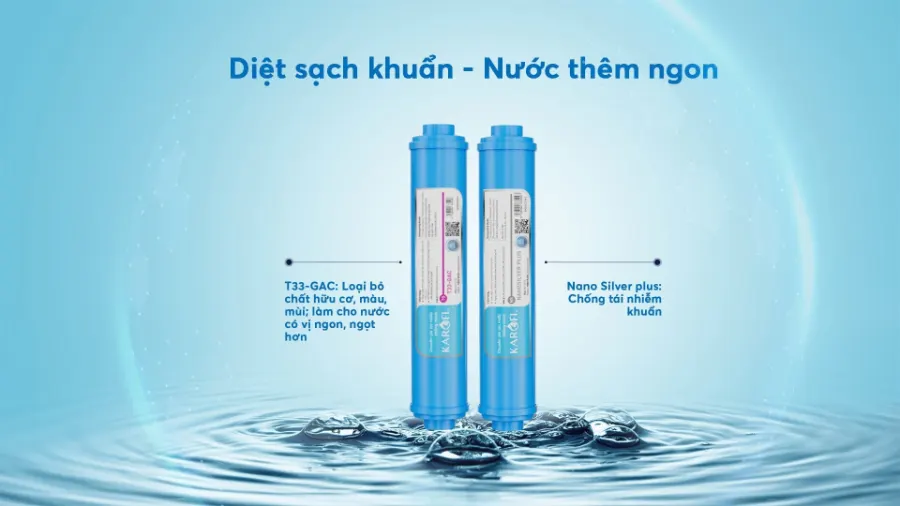 2 lõi chức năng - Diệt sạch khuẩn, nước thêm ngon - Máy nóng lạnh Karofi HCV-O06