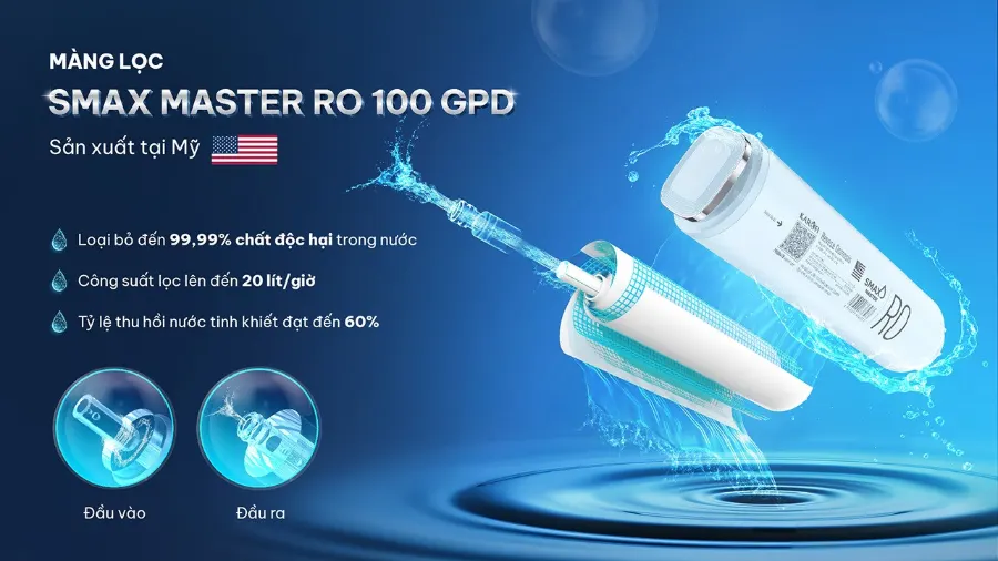 Màng lọc Smax Master RO 100 GPD sản xuất tại Mỹ - Máy lọc nước Karofi PLATINUM S22