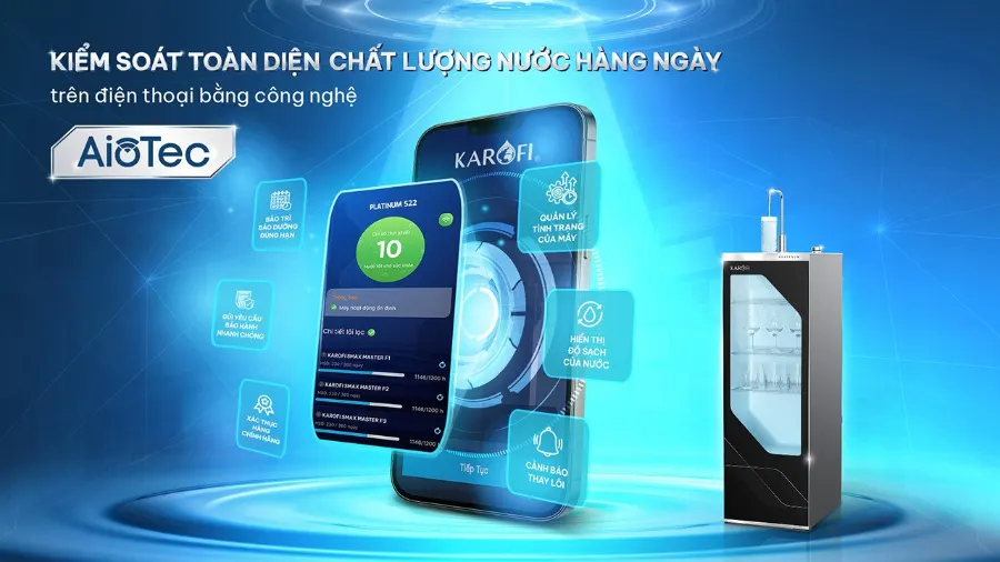 Công nghệ AioTec - Giám sát chất lượng nước toàn diện hàng ngày - Máy lọc nước Karofi PLATINUM S22