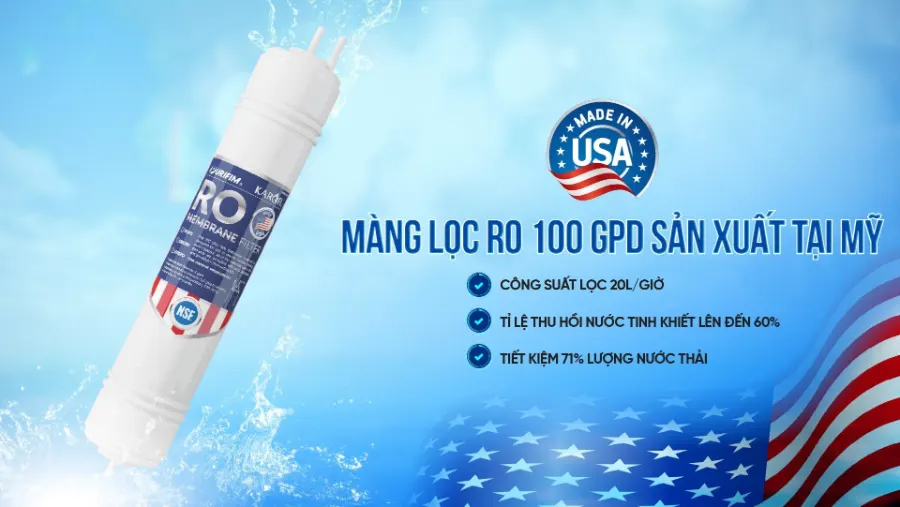 Màng RO sản xuất tại Mỹ - Công suất lọc đến 20 lít/giờ - Máy lọc nước nóng lạnh Karofi KHY-TN86