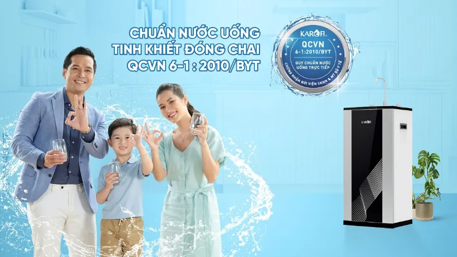 Nước sau lọc đạt chuẩn nước uống tinh khiết đóng chai QCVN 6-1:2010 BYT - Máy lọc nước Karofi KHY-TN88