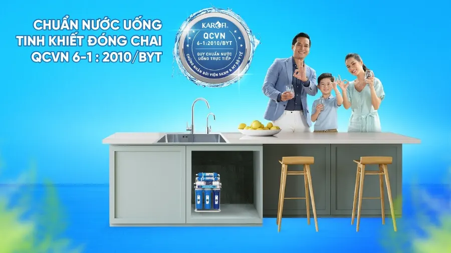 Nước sau lọc đạt chuẩn nước uống tinh khiết đóng chai QCVN 6-1:2010 BYT - Máy lọc nước Karofi KHY-TN99