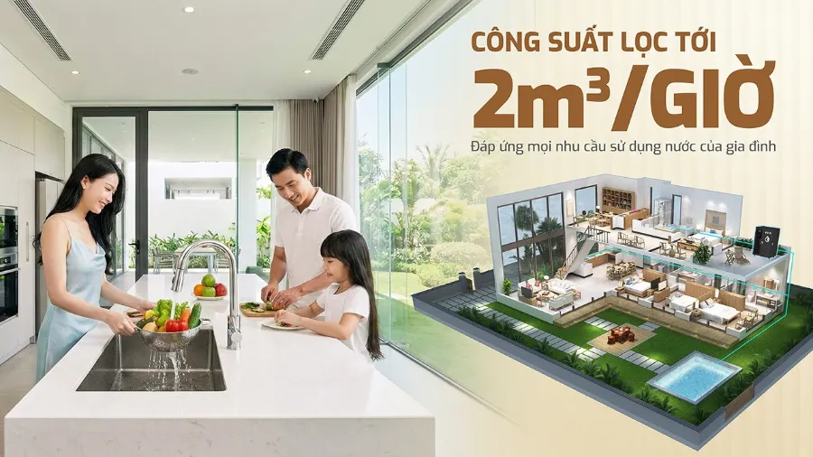 Công suất xử lý nước đầu nguồn lên tới 2 m3/h - Bảo vệ toàn diện - Lọc tổng Karofi KTF-662