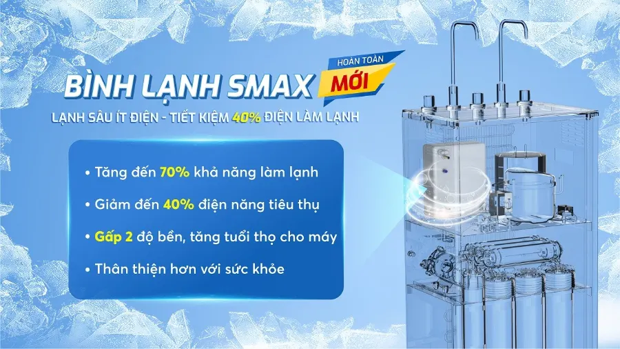Bình lạnh Smax: lạnh sâu siêu tốc - siêu tiết kiệm điện đến 40% – Máy lọc nước nóng lạnh Karofi KAD-L56 - Máy lọc nước nóng lạnh Karofi KAD-L56