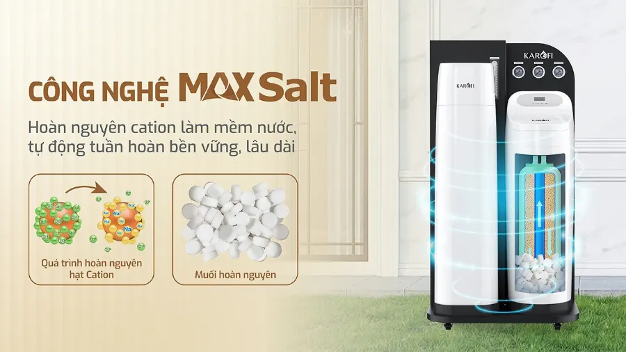 Hoàn nguyên cation - tự động tuần hoàn bền vững, lâu dài – Lọc tổng Karofi WHF-E666 - Lọc tổng Karofi WHF-E666