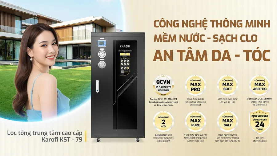 Mềm nước - sạch clo, an tâm da tóc - Lọc tổng Karofi KST-79