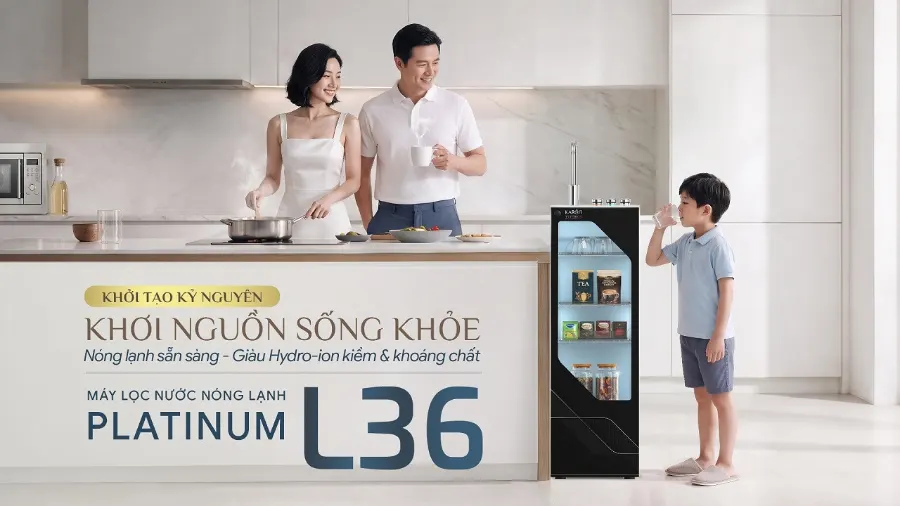 Máy lọc nước nóng lạnh Karofi PLATINUM L36 PLATINUM L36Khởi tạo kỷ nguyên - khơi nguồn sống khỏeNóng lạnh sẵn sàng - Giàu Hydro-ion kiềm & khoáng chất - Máy lọc nước nóng lạnh Karofi PLATINUM L36