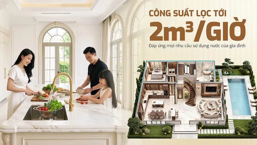 Công suất xử lý nước đầu nguồn lên tới 2M3/H - bảo vệ toàn diện – Lọc tổng Karofi KTF-888 - Lọc tổng Karofi KTF-888