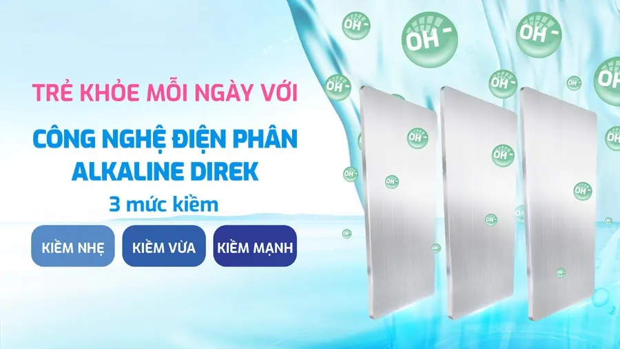 Công nghệ điện phân alkaline direk – kiểm soát chủ động chọn mức kiềm – Máy lọc nước Hydro-ion kiềm Karofi KAE-S18 - Máy lọc nước Hydro-ion kiềm Karofi KAE-S18