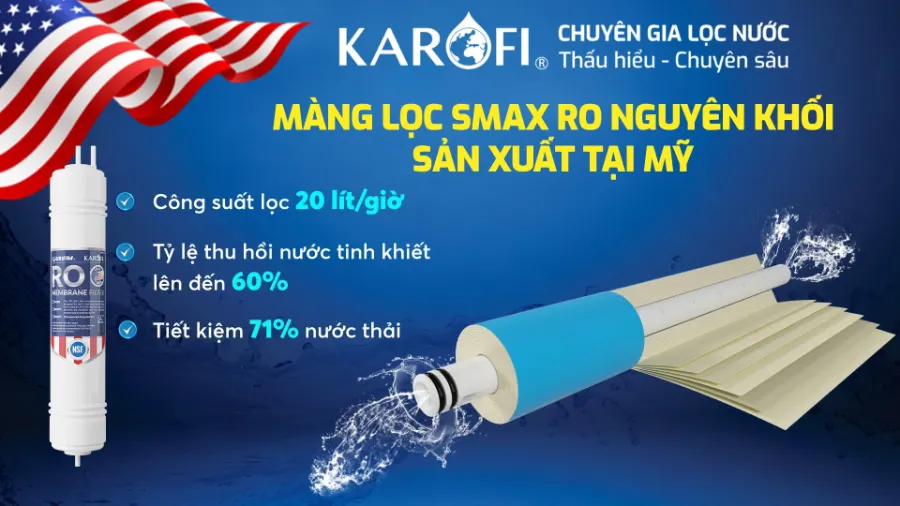 Màng lọc RO nguyên khối chuẩn Mỹ - Máy lọc nước nóng lạnh Karofi KAD-D66