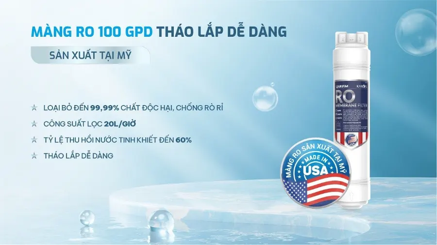 Màng RO 100 GPD sản xuất tại mỹ – Máy lọc nước nóng lạnh Hydro-ion kiềm Karofi KAE-HKT68 - Máy lọc nước nóng lạnh Hydro-ion kiềm Karofi KAE-HKT68