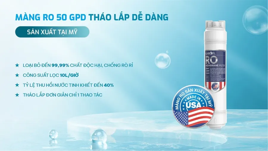 Màng RO thay nhanh sản xuất tại mỹ - Máy lọc nước nóng lạnh Karofi KAD-EC66