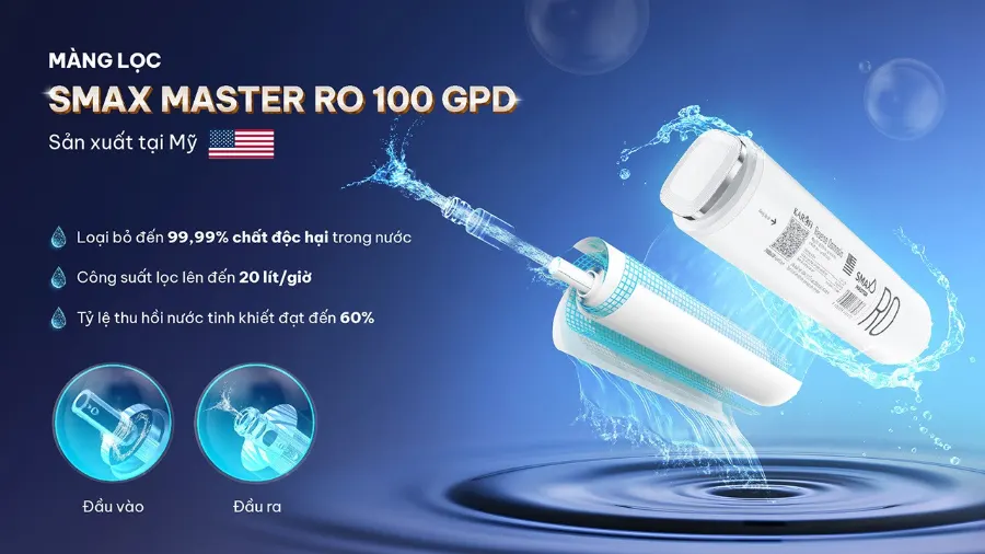 Màng lọc Smax Master RO 100 GPD sản xuất tại Mỹ - Máy lọc nước nóng lạnh Karofi PLATINUM S66