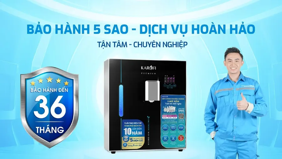 Bảo hành 5 sao - dịch vụ hoàn hảo - Máy lọc nước Hydro-ion kiềm Karofi KAE-S18