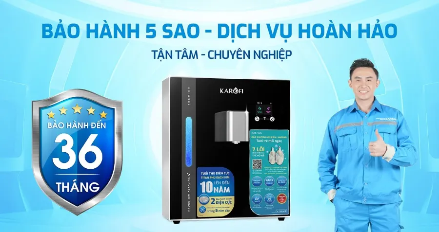 Bảo hành 5 sao - dịch vụ hoàn hảo - Máy lọc nước Hydro-ion kiềm Karofi KAE-S16