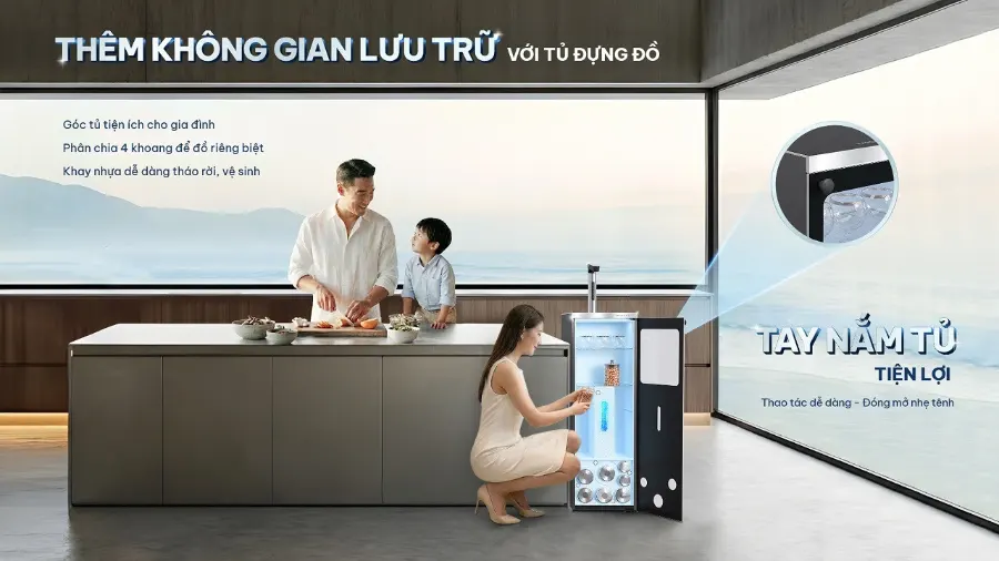Tủ đựng đồ tiện lợi - tay nắm mở tủ linh hoạt - Máy lọc nước nóng lạnh Hydro-ion kiềm Karofi DIAMOND SA66