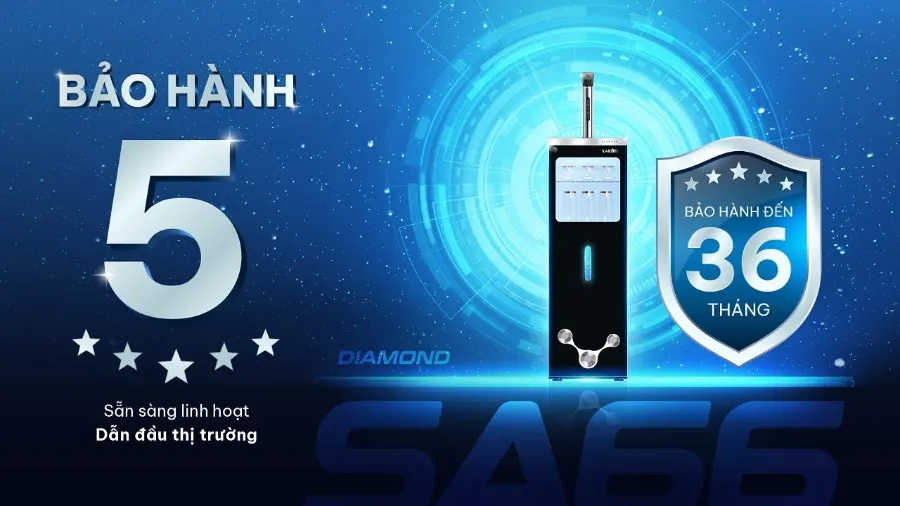 Bảo hành 5 sao - sẵn sàng linh hoạt để dẫn đầu thị trường - Máy lọc nước nóng lạnh Hydro-ion kiềm Karofi DIAMOND SA66