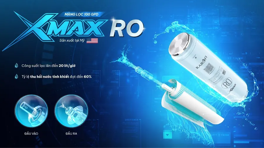 Màng lọc xmax RO 100 GPD sản xuất tại mỹ – Máy lọc nước nóng lạnh Hydro-ion kiềm Karofi DIAMOND SA66 - Máy lọc nước nóng lạnh Hydro-ion kiềm Karofi DIAMOND SA66