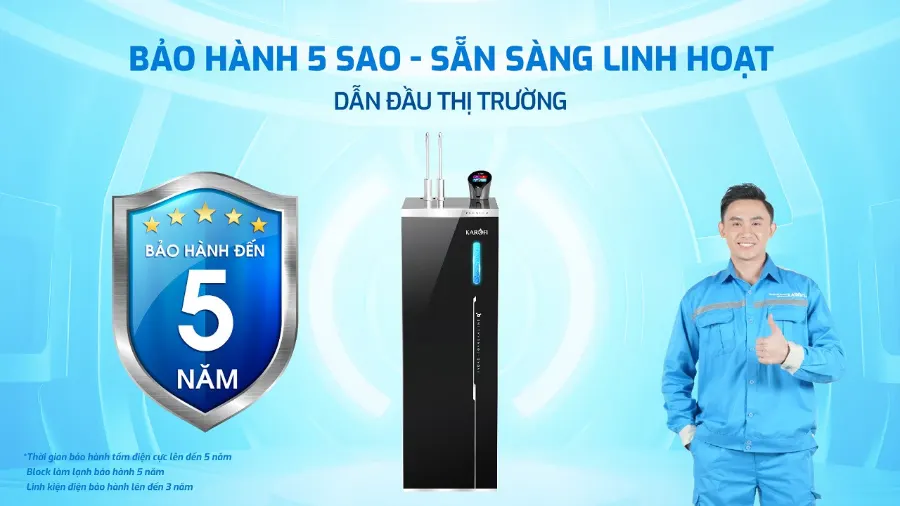 Bảo hành 5 sao - dịch vụ hoàn hảo – Máy lọc nước nóng lạnh Hydro-ion kiềm Karofi KAE-S86 PRO - Máy lọc nước nóng lạnh Hydro-ion kiềm Karofi KAE-S86 PRO