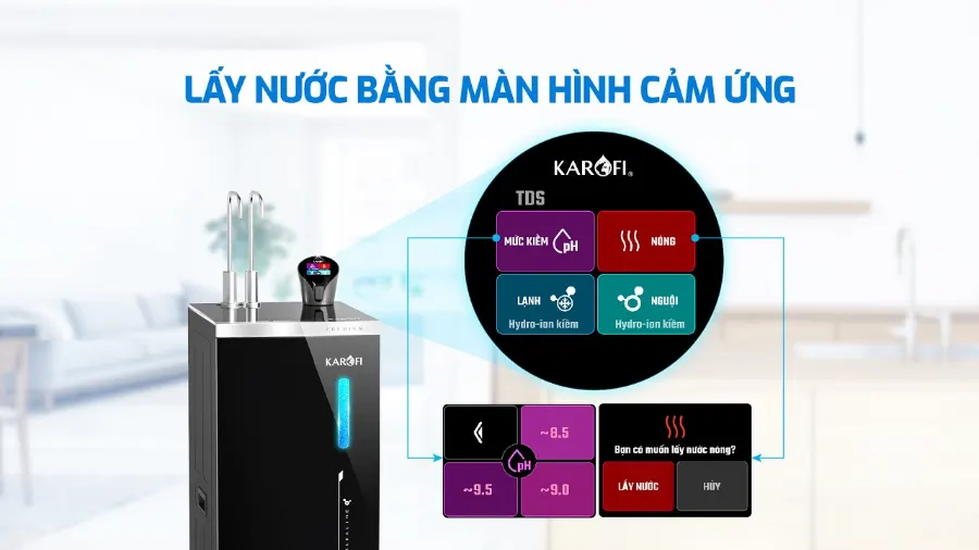 Smart-touch 1 chạm cảm ứng lấy nước dễ dàng, nhanh chóng – Máy lọc nước nóng lạnh Hydro-ion kiềm Karofi KAE-S86 PRO - Máy lọc nước nóng lạnh Hydro-ion kiềm Karofi KAE-S86 PRO