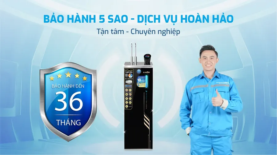 Bảo hành 5 sao - Dịch vụ hoàn hảo – Máy lọc nước nóng lạnh Hydro-ion kiềm Karofi SA8 PREMIUM - Máy lọc nước nóng lạnh Hydro-ion kiềm Karofi SA8 PREMIUM