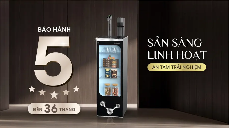Bảo hành 5 sao - trọn vẹn niềm tin - vững vàng vị thế - Máy lọc nước nóng lạnh Karofi DIAMOND KAFÉ T38