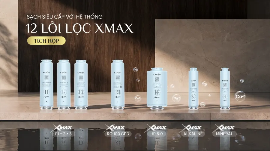 Hệ 12 lõi lọc xmax - tăng cường hiệu suất – Máy lọc nước nóng lạnh Karofi DIAMOND KAFÉ T38 - Máy lọc nước nóng lạnh Karofi DIAMOND KAFÉ T38