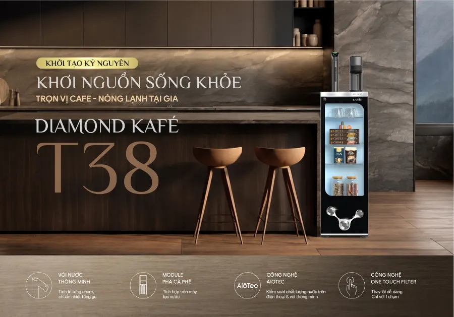 Máy lọc nước nóng lạnh Karofi DIAMOND KAFÉ T38 DIAMOND KAFÉ T38Khởi tạo kỷ nguyên - khơi nguồn sống khỏeTrọn vị cafe - nóng lạnh tại gia. - Máy lọc nước nóng lạnh Karofi DIAMOND KAFÉ T38