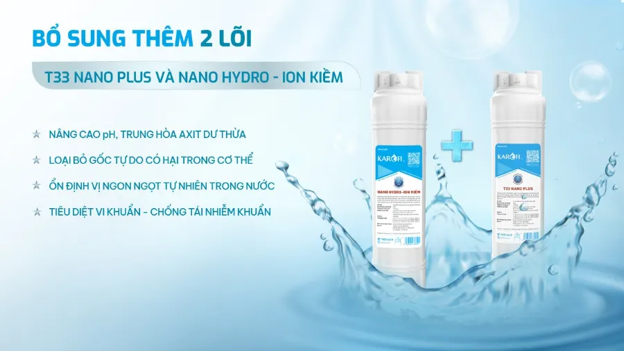 Bổ sung Hydro-ion kiềm và khoáng chất - an tâm sống khỏe - Máy lọc nước nóng lạnh Karofi KAD-EC66