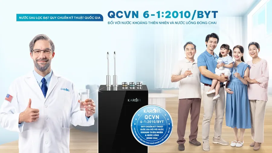 Nước sau lọc tại vòi đạt quy chuẩn qcvn 6-1:2010/BYT - Máy lọc nước nóng lạnh Karofi KAD-GZ68