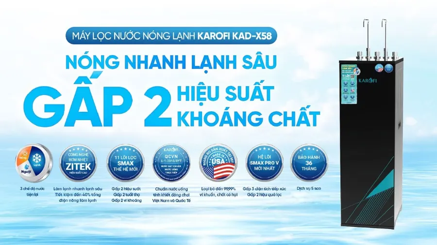 Nóng nhanh lạnh sâu - Gấp 2 hiệu suất, gấp 2 khoáng chất – Máy lọc nước nóng lạnh Karofi KAD-X58 - Máy lọc nước nóng lạnh Karofi KAD-X58
