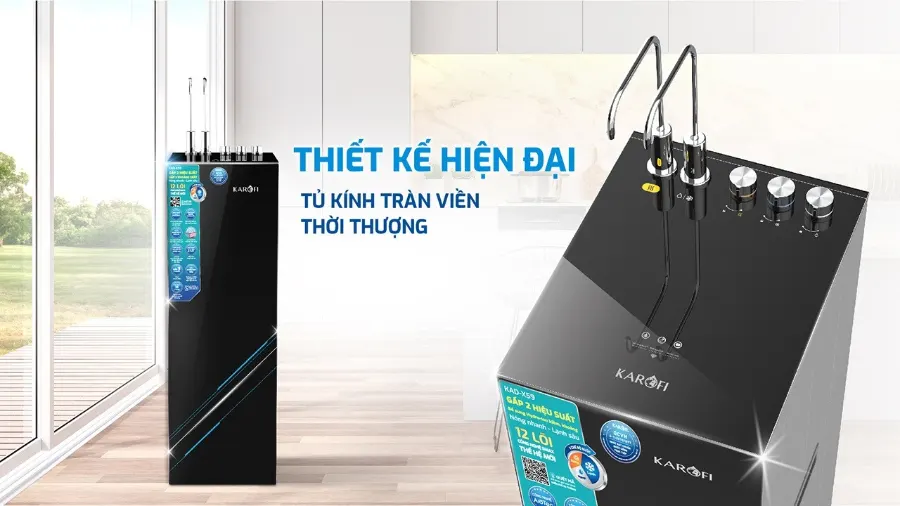 Thiết kế hiện đại - tủ kính tràn viền thời thượng - Máy lọc nước nóng lạnh Karofi KAD-X59