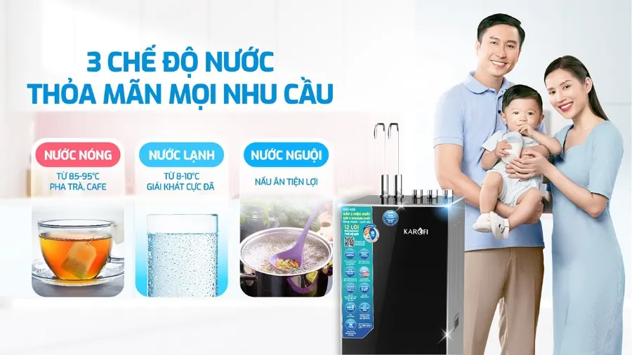 3 chế độ nước - thỏa mãn mọi nhu cầu – Máy lọc nước nóng lạnh Karofi KAD-X59 - Máy lọc nước nóng lạnh Karofi KAD-X59
