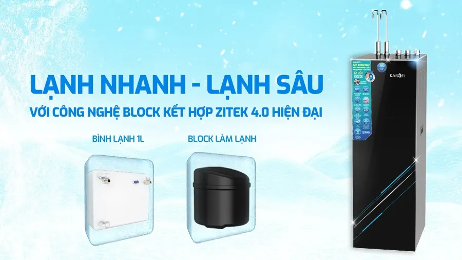 Lạnh nhanh, lạnh sâu với công nghệ block kết hợp zitek 4.0 hiện đại – Máy lọc nước nóng lạnh Karofi KAD-X59 - Máy lọc nước nóng lạnh Karofi KAD-X59