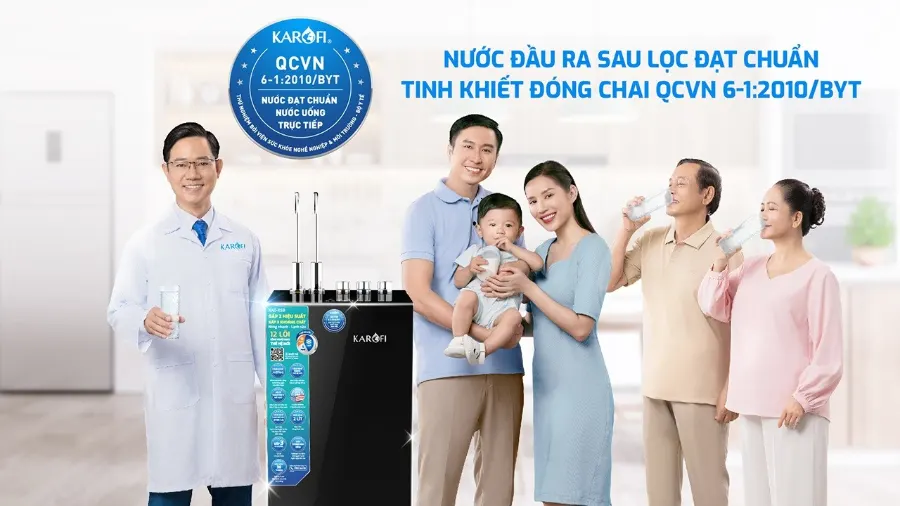Nước sau lọc đạt chuẩn nước uống tinh khiết đóng chai qcvn 6-1:2010 byt - Máy lọc nước nóng lạnh Karofi KAD-X59