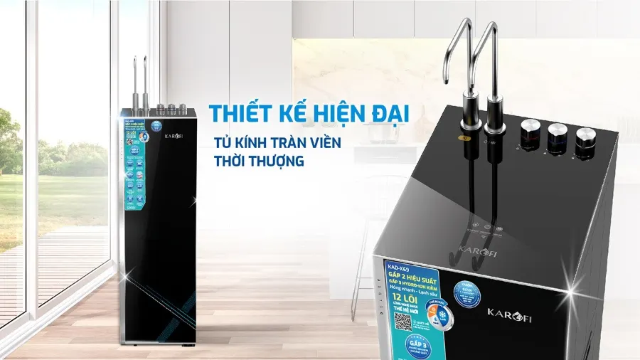 Thiết kế thời thượng - tủ kính tràn viền thời thượng - Máy lọc nước nóng lạnh Karofi KAD-X69